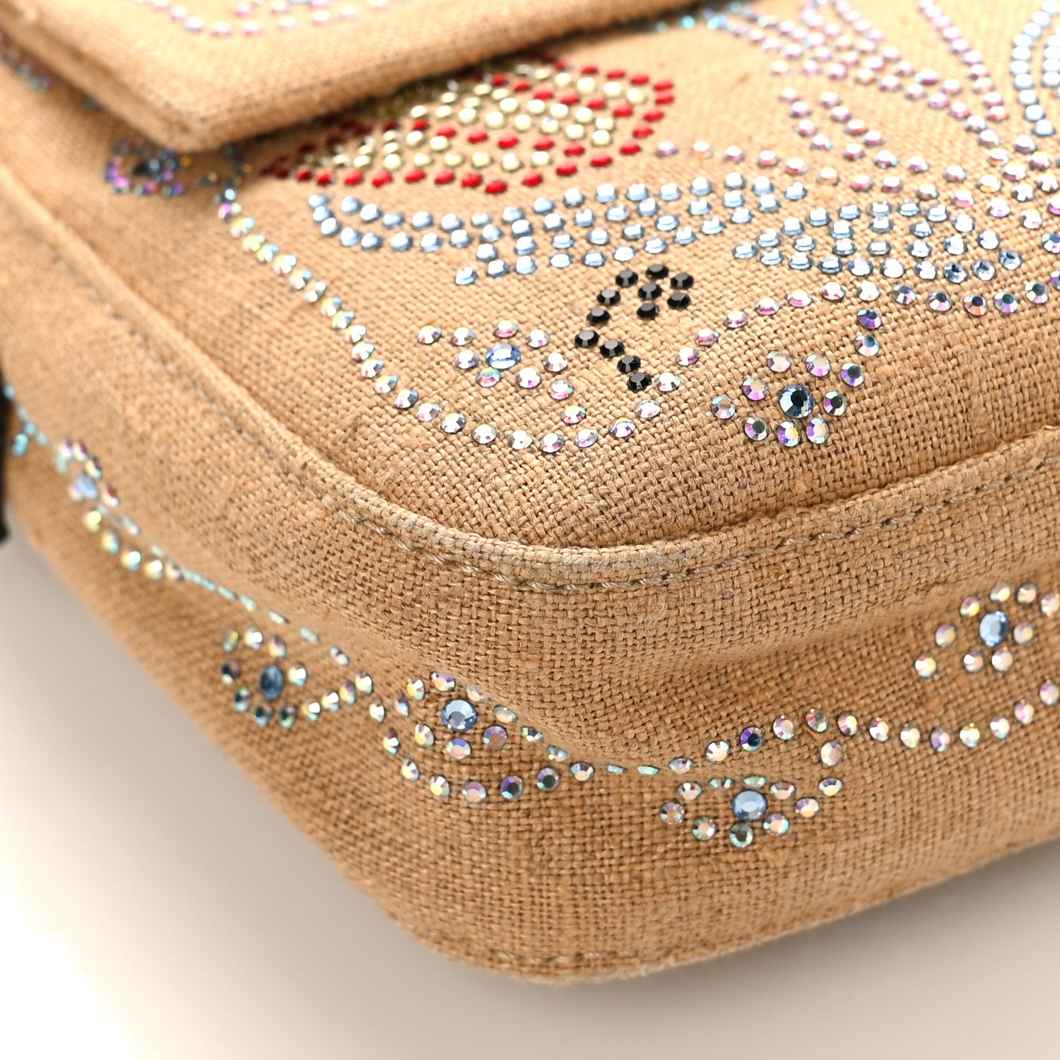 Fendi Linen Crystal Floral Beaded Baguette Beige Multicolor 7 of 8