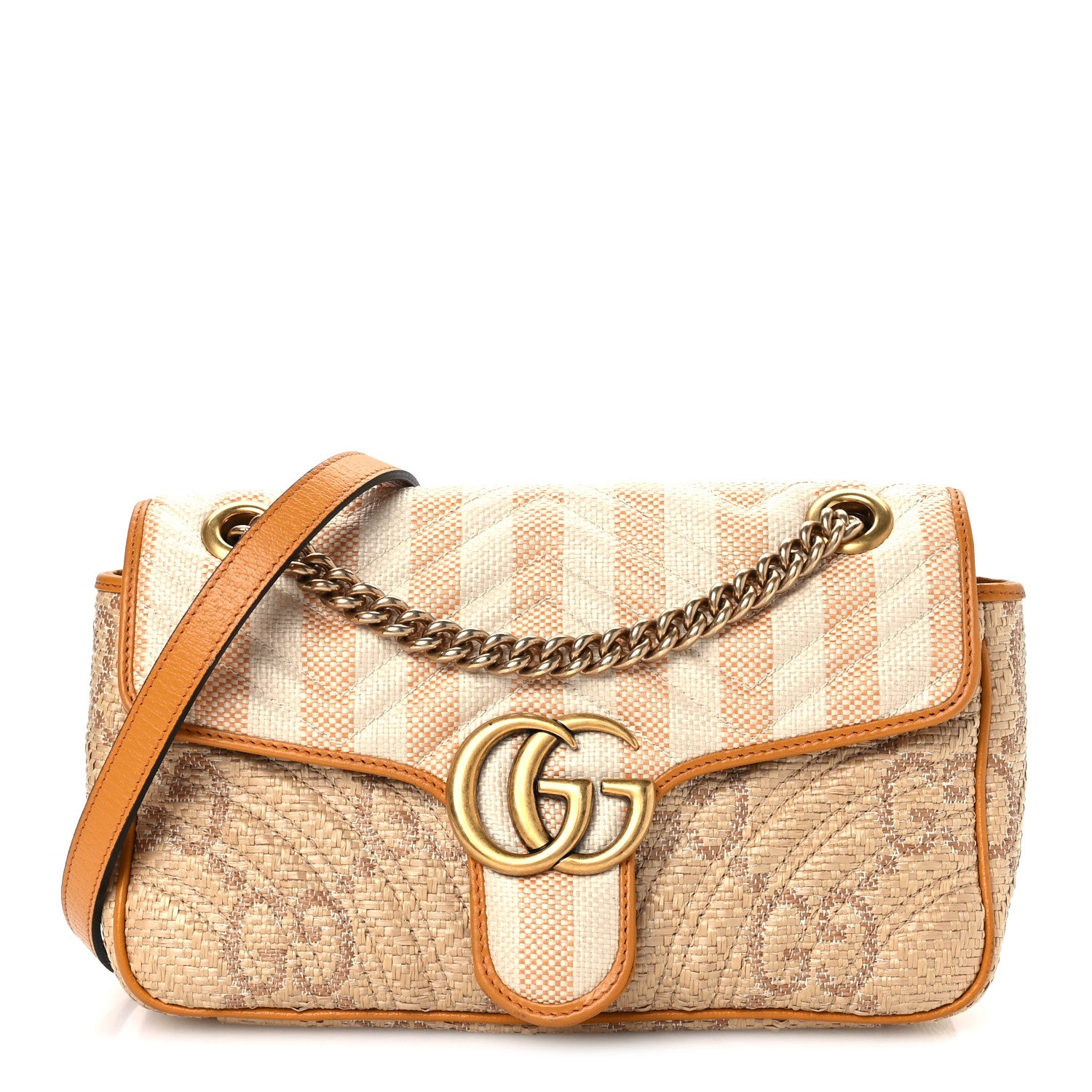 Gucci Raffia GG Monogram Matelasse Small GG Marmont Shoulder Bag Natural Beige Off White Sun Oil 1 of 11