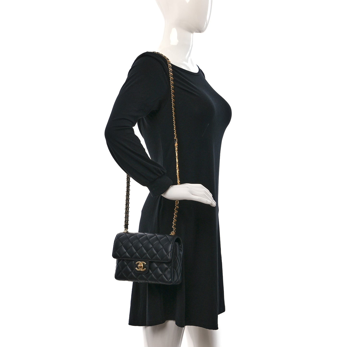 Lambskin Enamel Quilted Mini Flap Black
