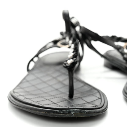 Chanel Lambskin Pearl Camellia Thong Sandals 41.5 Black 4 of 10