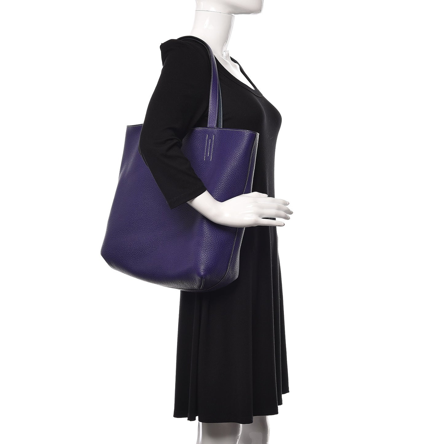 Taurillon Clemence Double Sens 36 Reversible Tote Iris Bleu De Malte