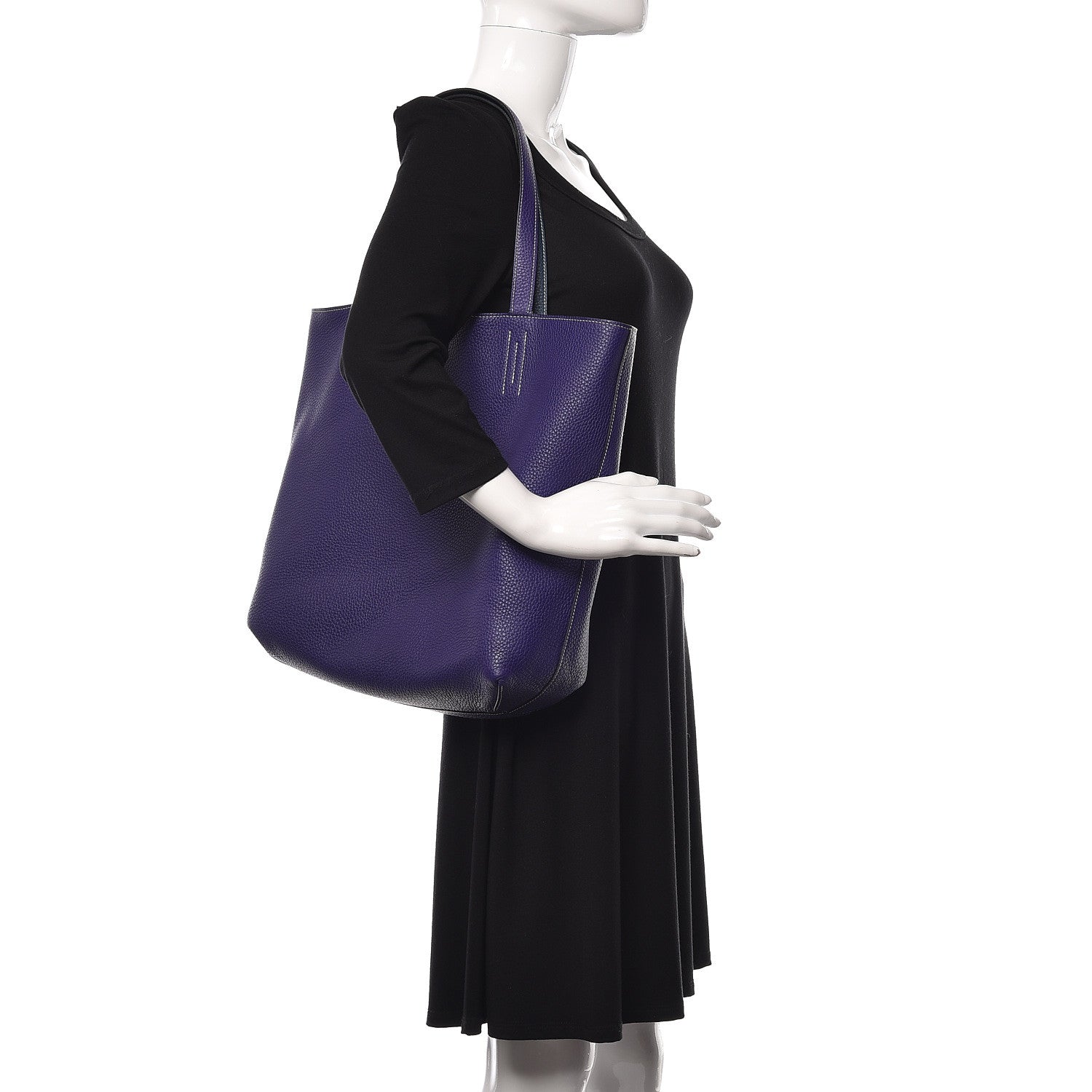 Hermes Taurillon Clemence Double Sens 36 Reversible Tote Iris Bleu De Malte 3 of 20
