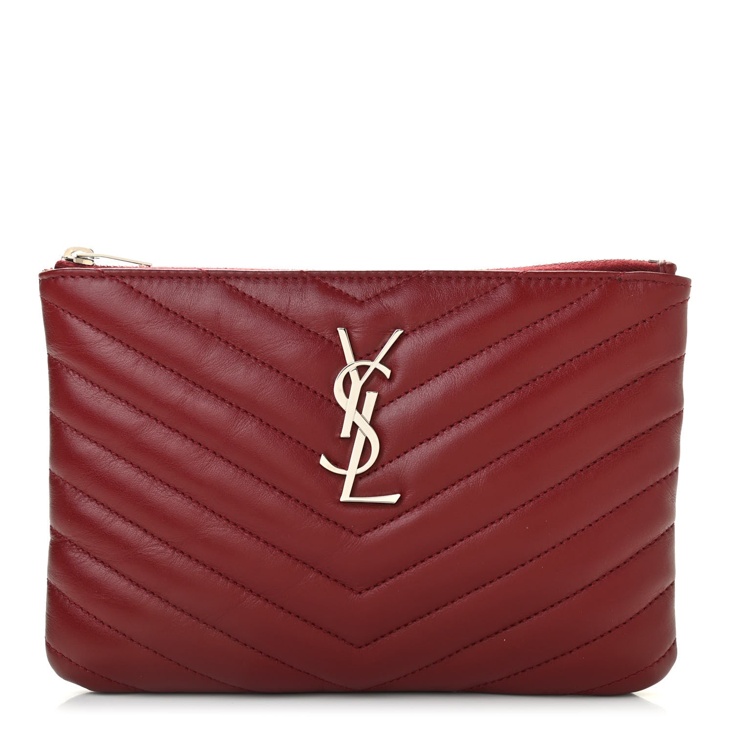 Saint Laurent Calfskin Matelasse Chevron Monogram Pouch Palissandre 1 of 14