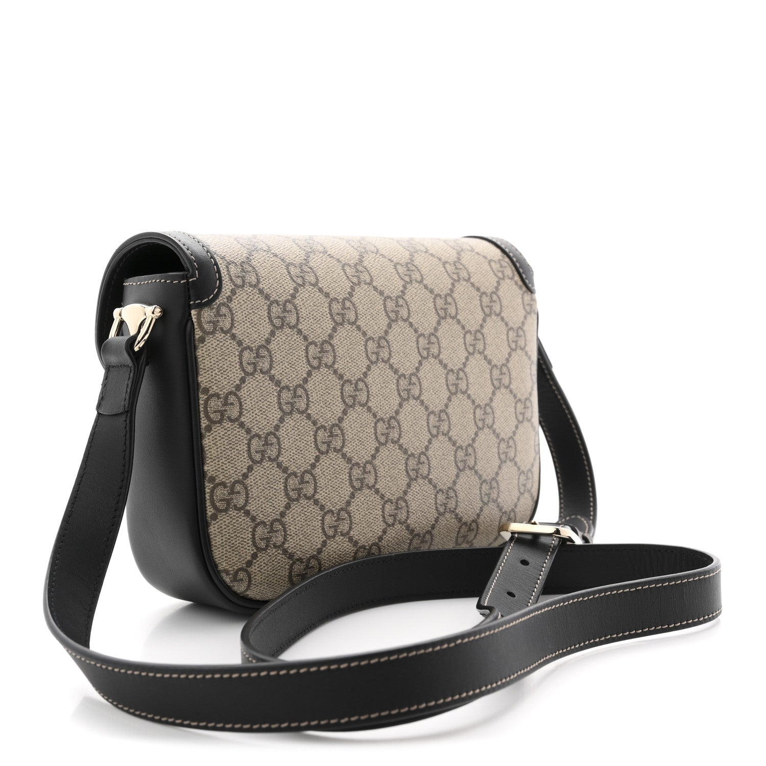 Gucci GG Supreme Monogram Horsebit 1955 Soft Small Shoulder Bag Beige Black 3 of 10