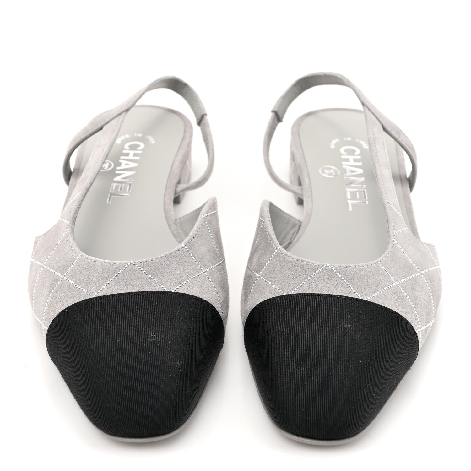 Chanel Suede Crystal Grosgrain Cap Toe CC Slingback Flats 36.5