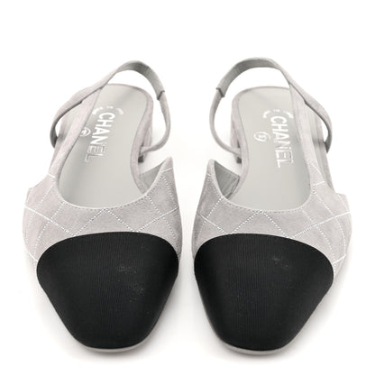 Chanel Suede Crystal Grosgrain Cap Toe CC Slingback Flats 36.5 Gray Silver Black 3 of 10