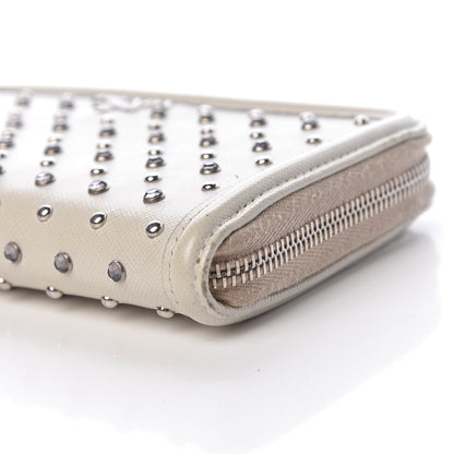 Prada Saffiano Vernice Crystal Studded Zip Around Wallet White 7 of 13