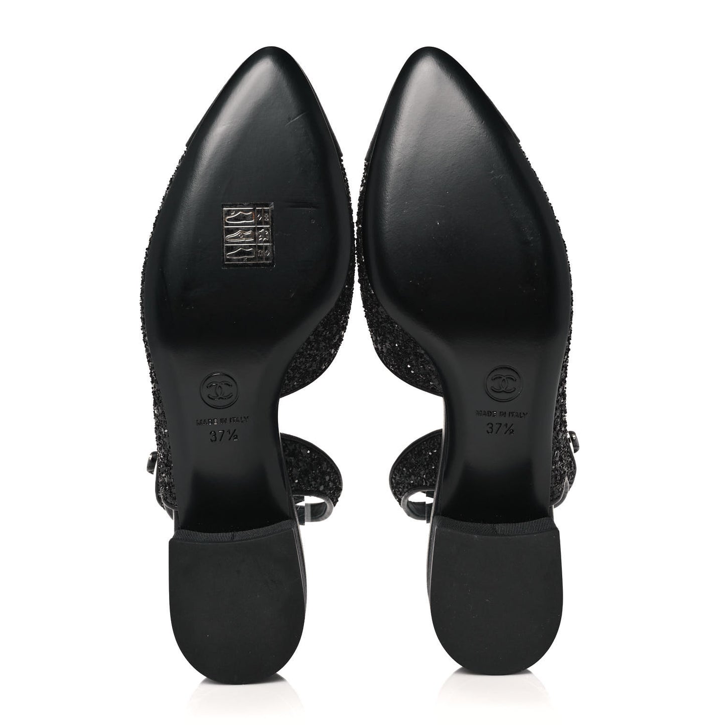 Glitter Grosgrain Cap Toe CC Ankle Wrap Pumps 37.5 Black