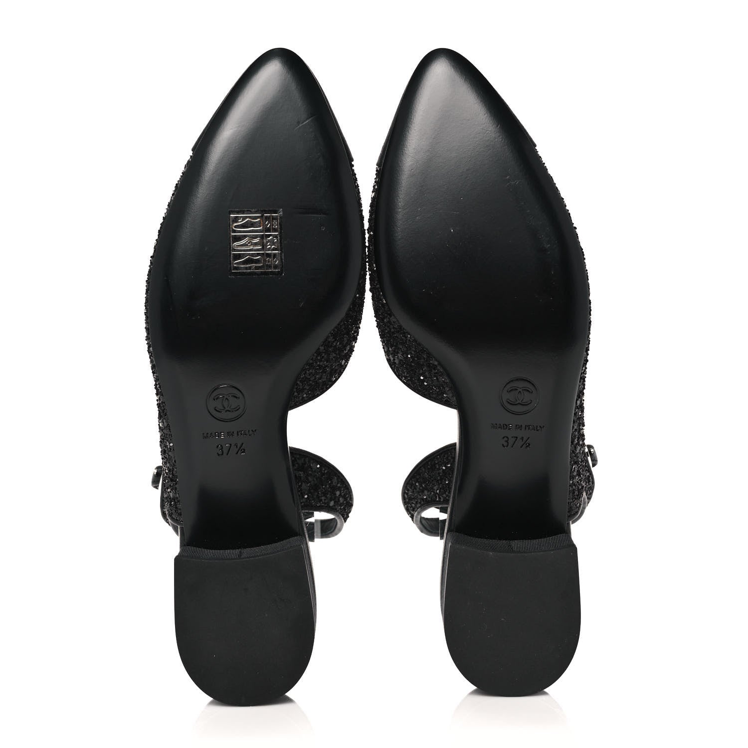 Chanel Glitter Grosgrain Cap Toe CC Ankle Wrap Pumps 37.5 Black 5 of 9