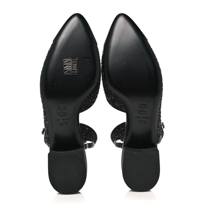 Chanel Glitter Grosgrain Cap Toe CC Ankle Wrap Pumps 37.5 Black 5 of 9