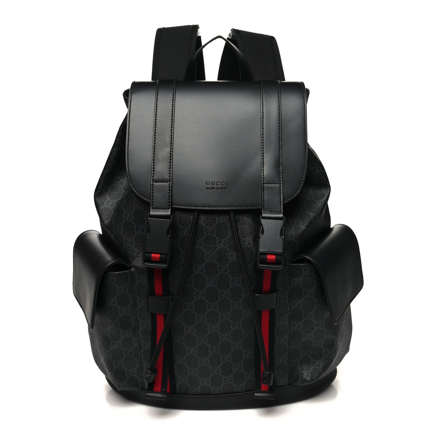 Soft GG Supreme Monogram Calfskin Web Double Buckle Backpack Black