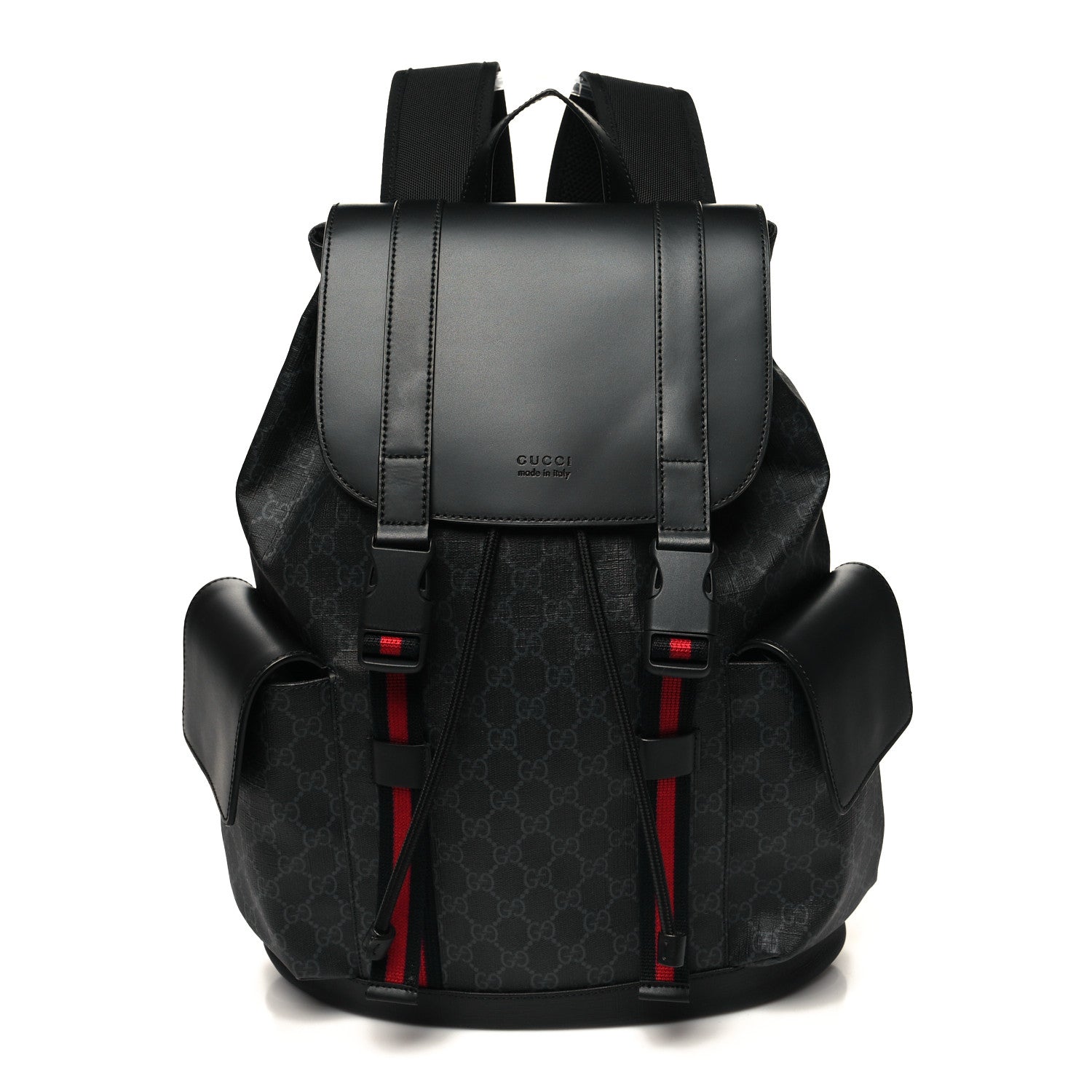 Gucci Soft GG Supreme Monogram Calfskin Web Double Buckle Backpack Black 1 of 10