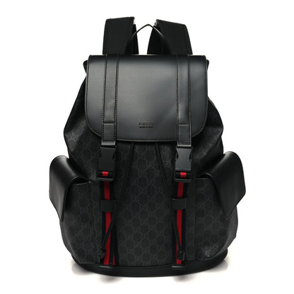 Gucci Soft GG Supreme Monogram Calfskin Web Double Buckle Backpack Black 1 of 10