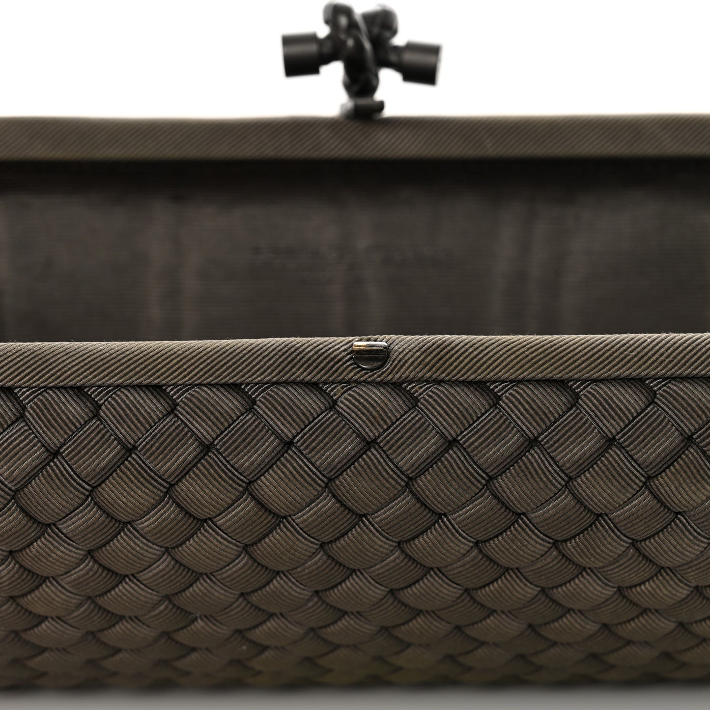 Satin Intreccio Impero Stretch Knot Clutch Taupe