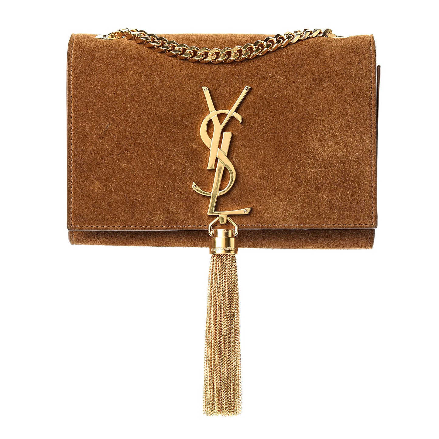 Suede Small Classic Monogram Kate Tassel Satchel Light Ochre