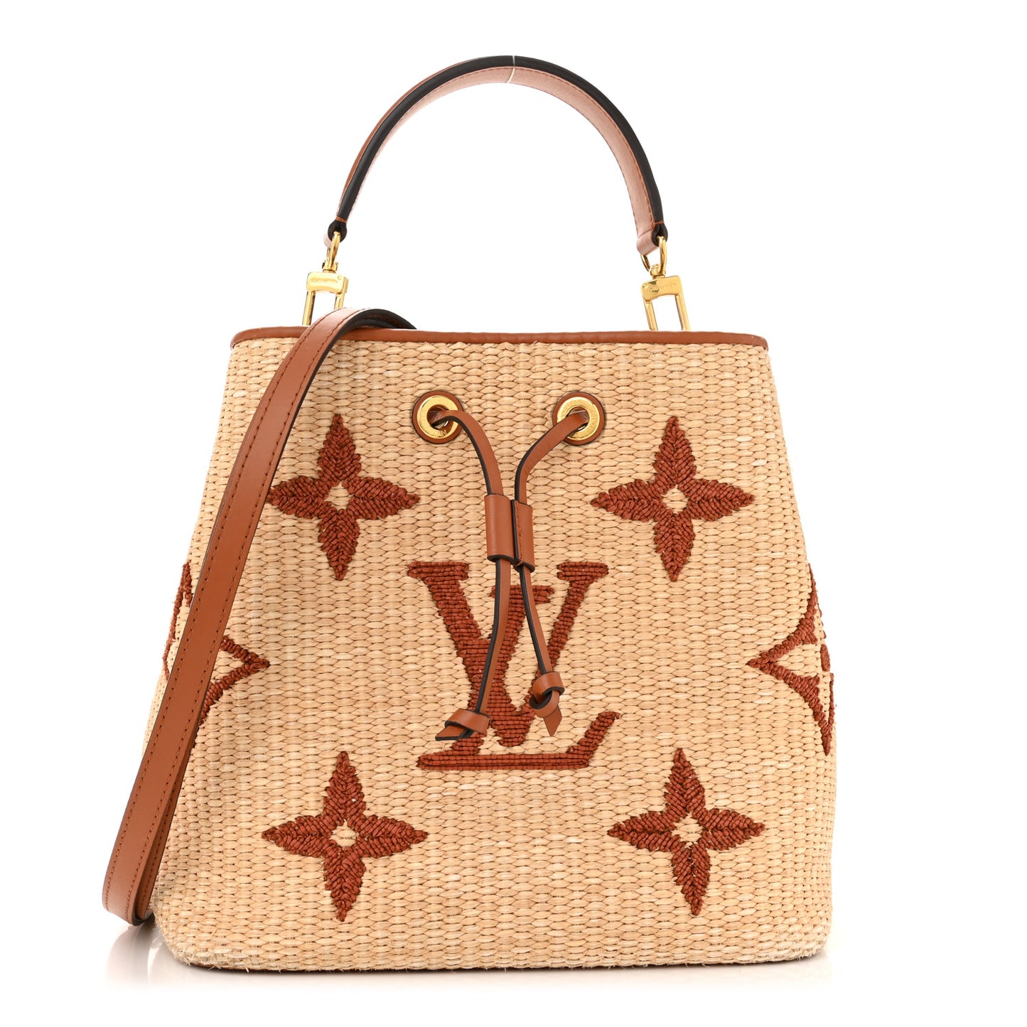Raffia Calfskin Monogram Neonoe MM Tan