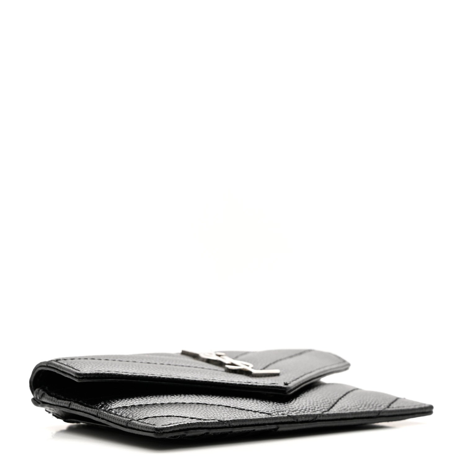 Saint Laurent Grain De Poudre Matelasse Chevron Monogram Compact Wallet Black 4 of 8