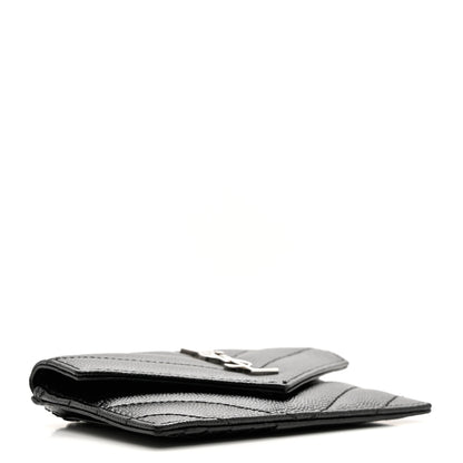 Saint Laurent Grain De Poudre Matelasse Chevron Monogram Compact Wallet Black 4 of 8