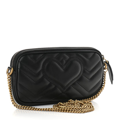 Gucci Calfskin Matelasse Mini GG Marmont Chain Crossbody Bag Black 3 of 8