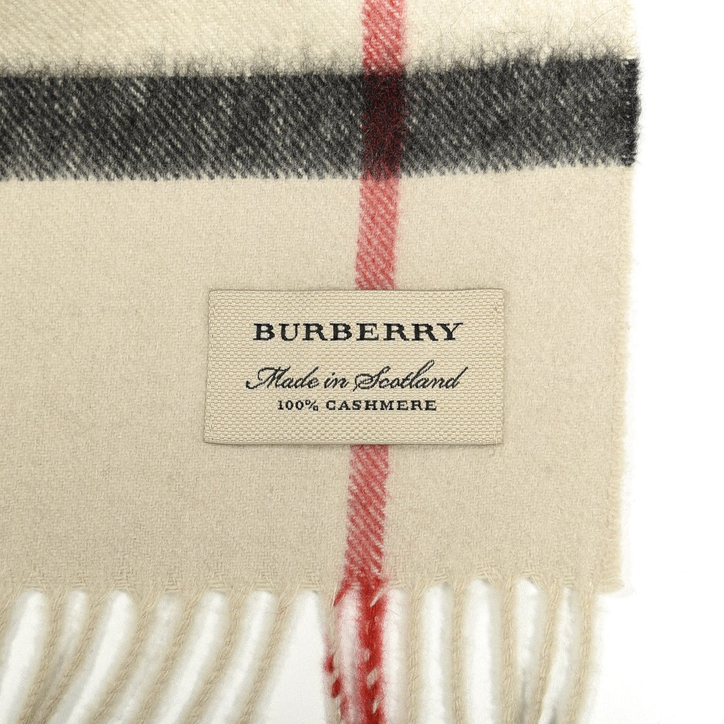 Cashmere Giant Check Fringe Scarf Ivory