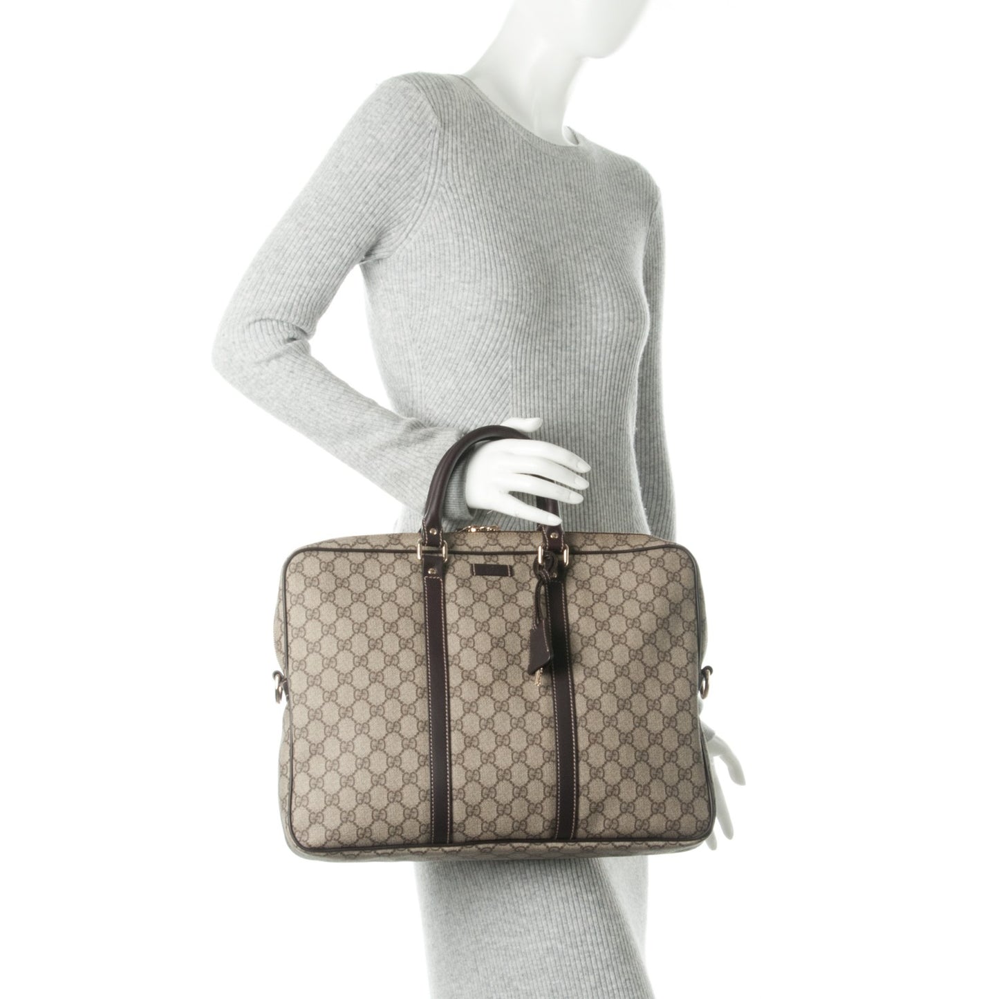 GG Plus Monogram Briefcase Dark Brown