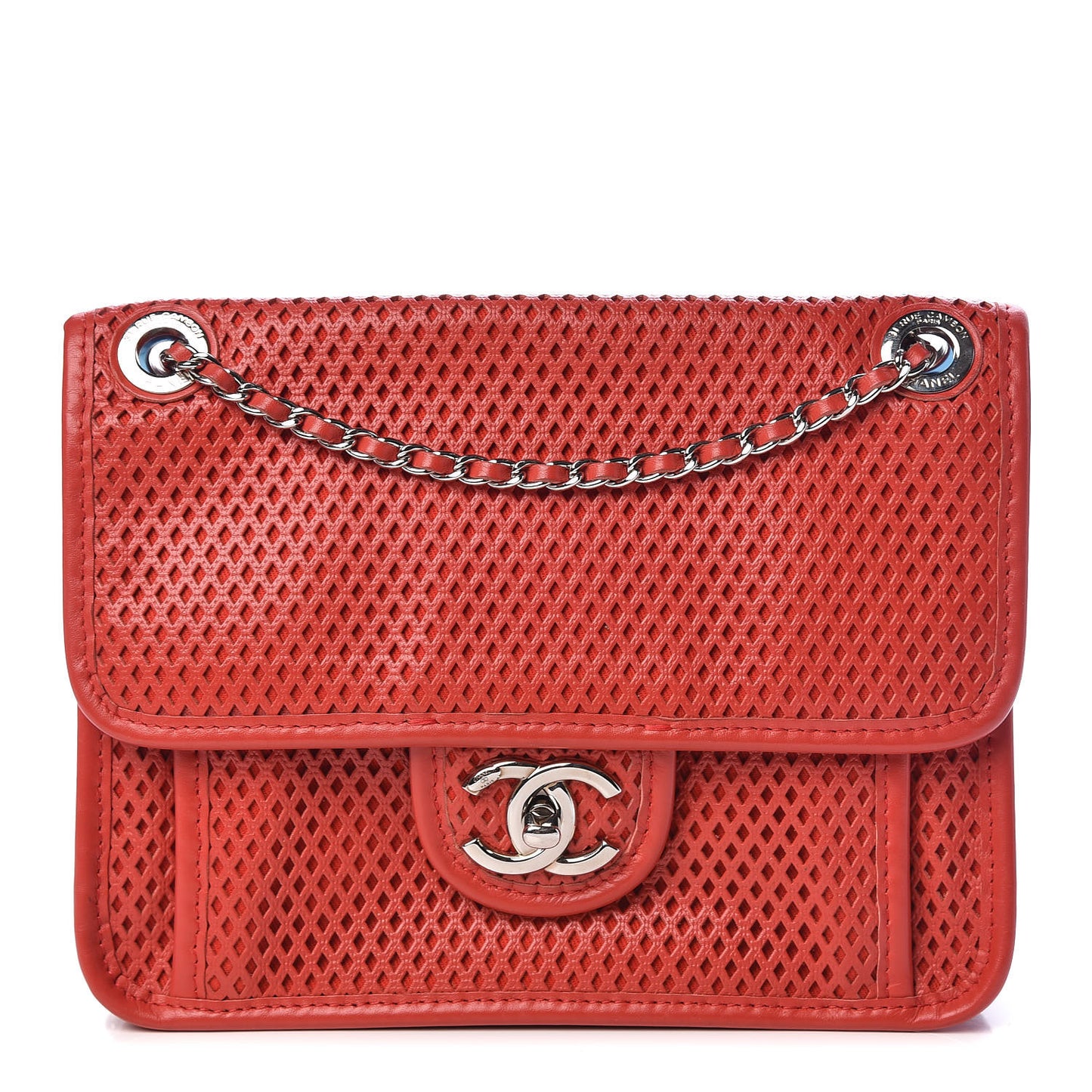 Perforated Calfskin Small Up In The Air Flap Red