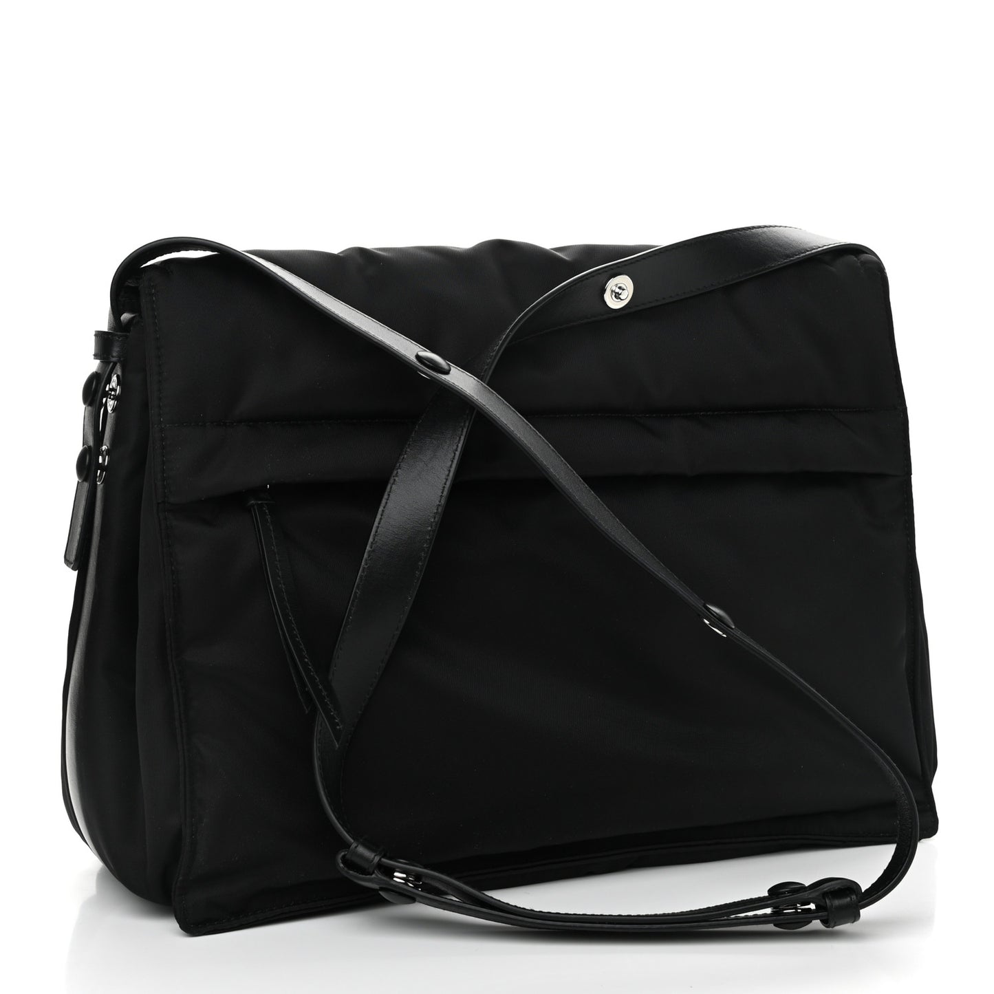 Re-Nylon Vitello Padded Large Flap Shoulder Bag Black