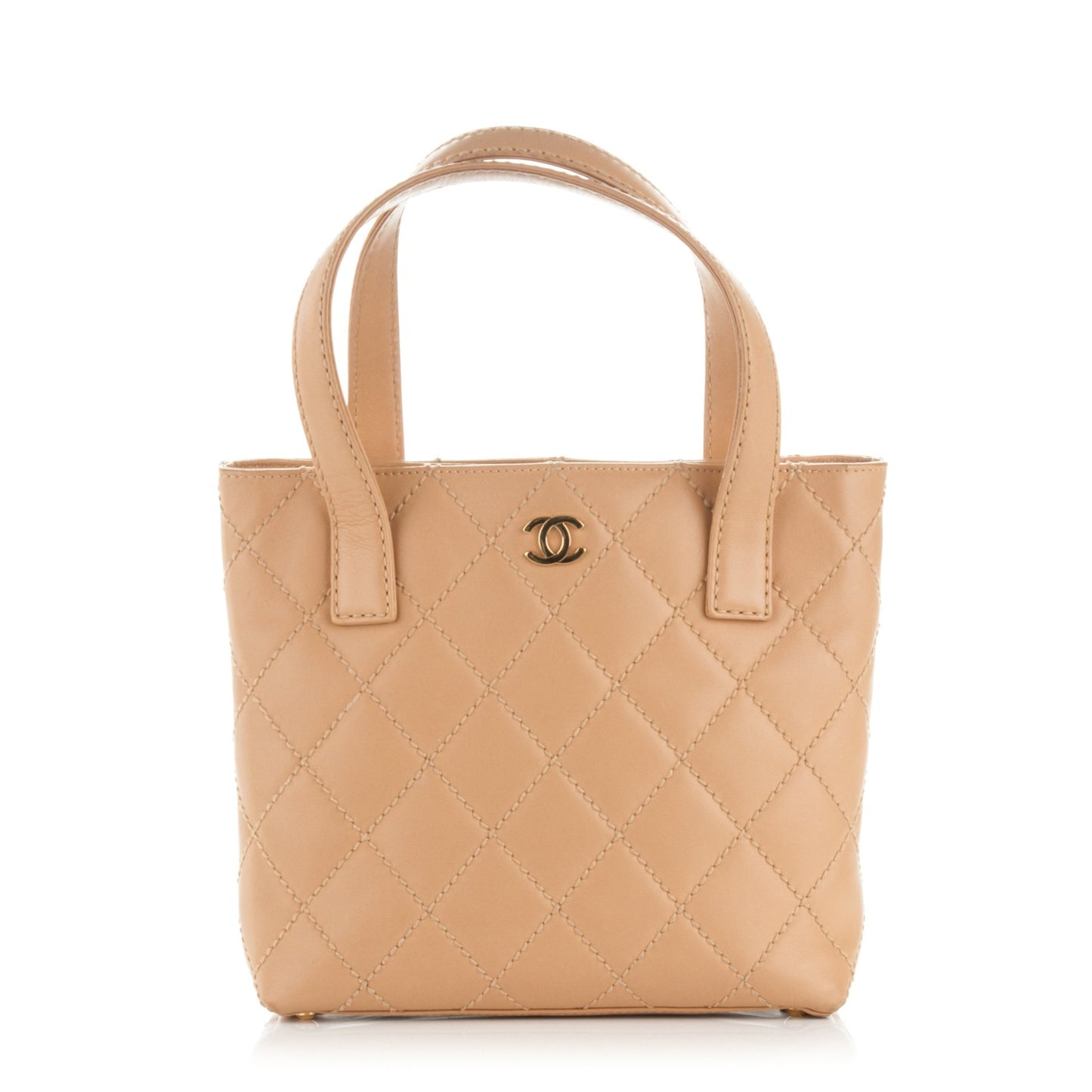 Calfskin Stitch Small Surpique Tote Beige