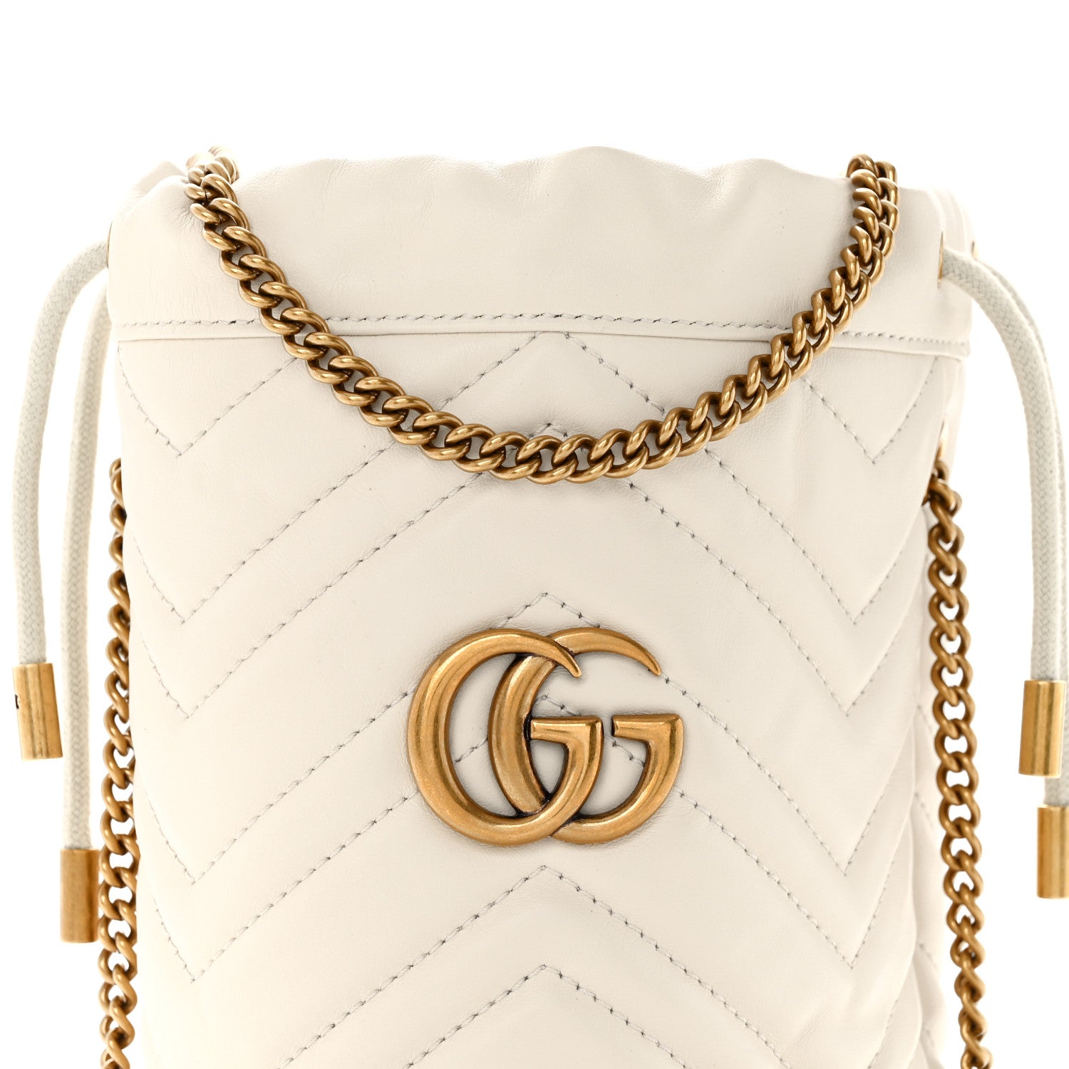 Gucci Calfskin Matelasse Mini GG Marmont 2.0 Bucket Bag White 8 of 13