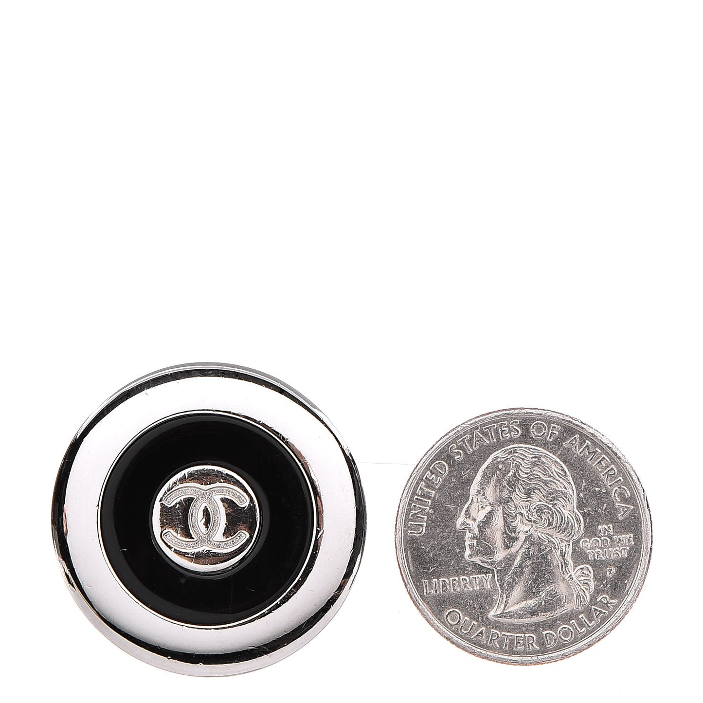 Enamel CC Clip On Earrings Black Silver