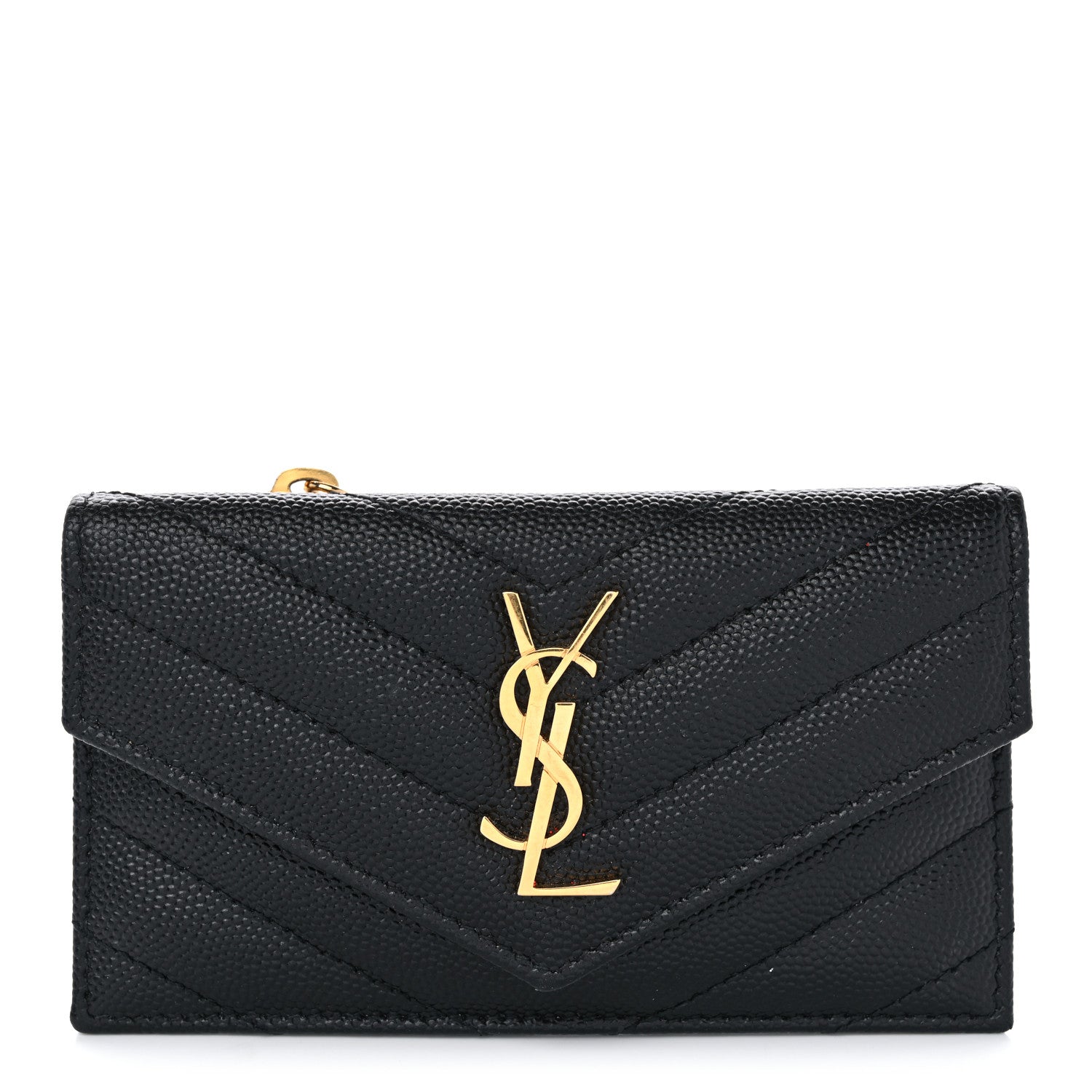 Saint Laurent Grain De Poudre Matelasse Chevron Monogram Compact Wallet Black 1 of 7