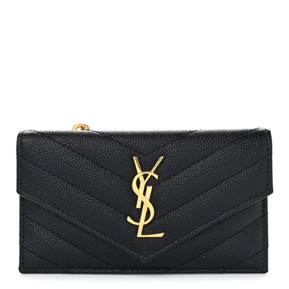 Saint Laurent Grain De Poudre Matelasse Chevron Monogram Compact Wallet Black 1 of 7