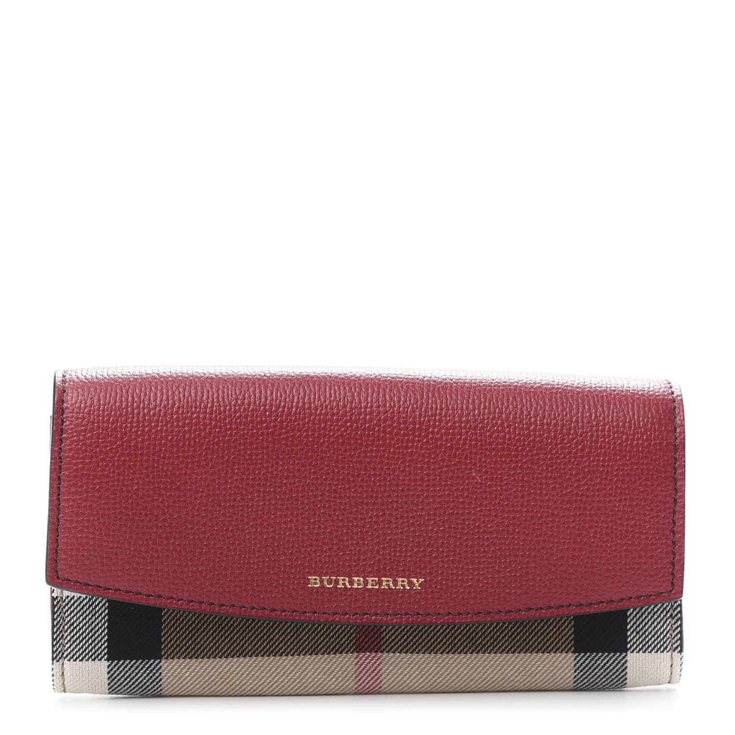 Burberry Grainy Calfskin House Check Porter Continental Wallet Russet Red 1 of 8