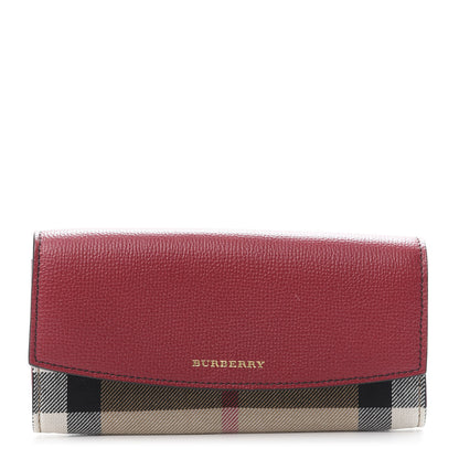 Burberry Grainy Calfskin House Check Porter Continental Wallet Russet Red 1 of 8