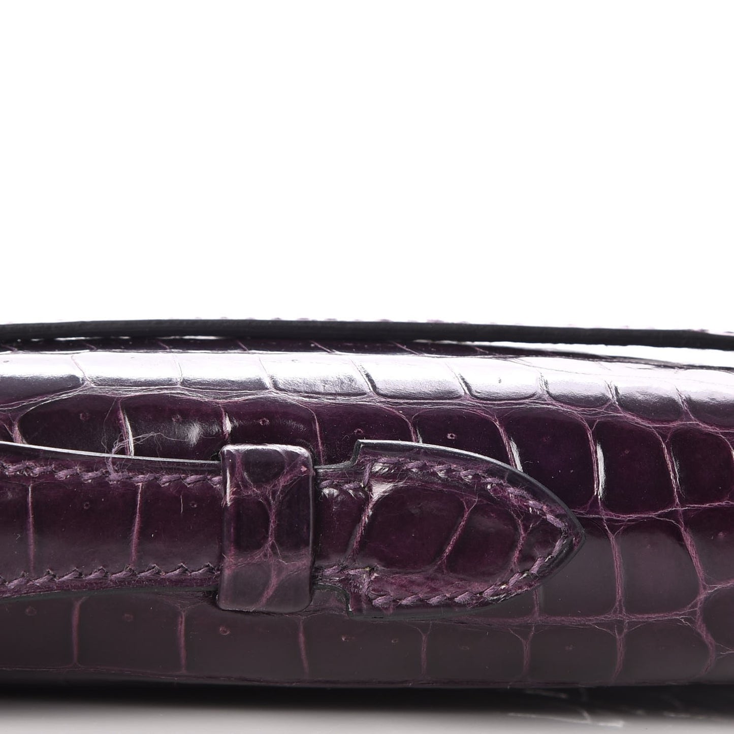 Shiny Porosus Crocodile Kelly Cut Pochette Aubergine