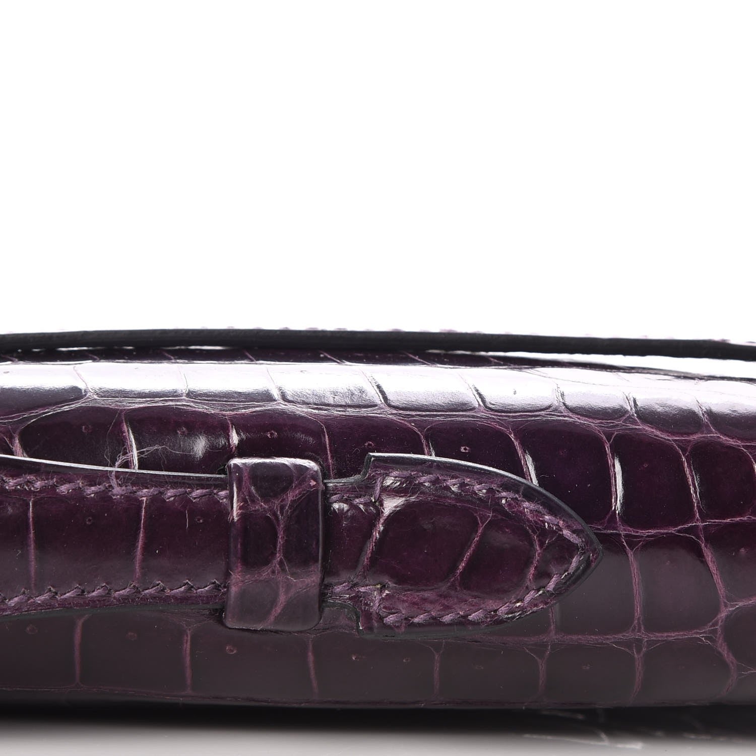 Hermes Shiny Porosus Crocodile Kelly Cut Pochette Aubergine 10 of 23