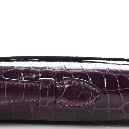 Hermes Shiny Porosus Crocodile Kelly Cut Pochette Aubergine 10 of 23