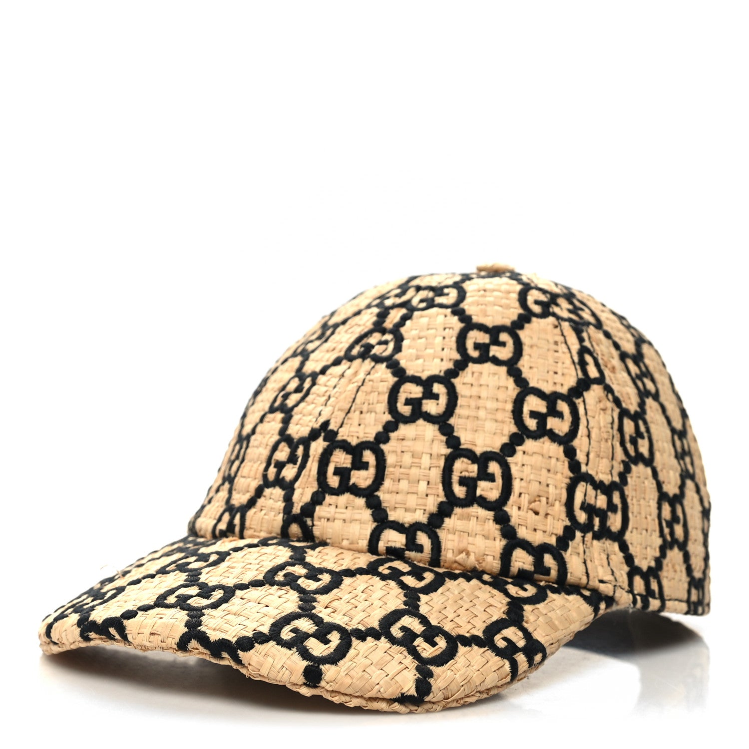 Gucci Raffia GG Monogram Elaphe Embroidered Aisha Baseball Hat M Ivory Black 2 of 9