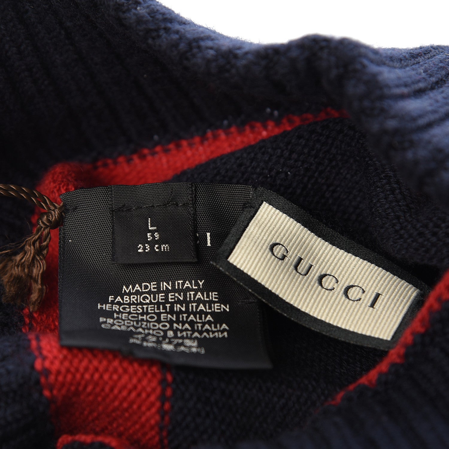 Gucci Wool Tricot Knit New Port Beanie Hat L Midnight Blue Red 4 of 4