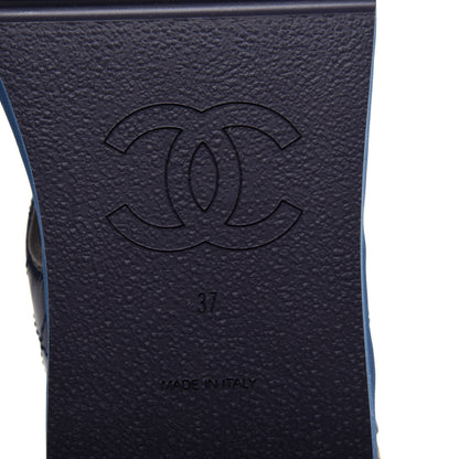 Chanel Goatskin Fabric TPU Gladiator Sandals 37 Navy Dark Grey Yellow 9 of 11