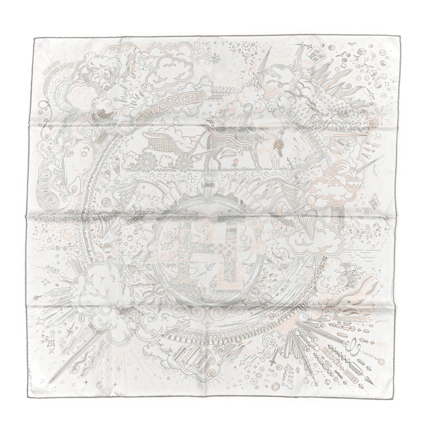 Silk Please Hold The Line Scarf 90 White Rose Nacre Vert de Gris