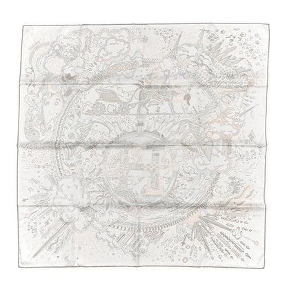 Hermes Silk Please Hold The Line Scarf 90 White Rose Nacre Vert de Gris 1 of 4