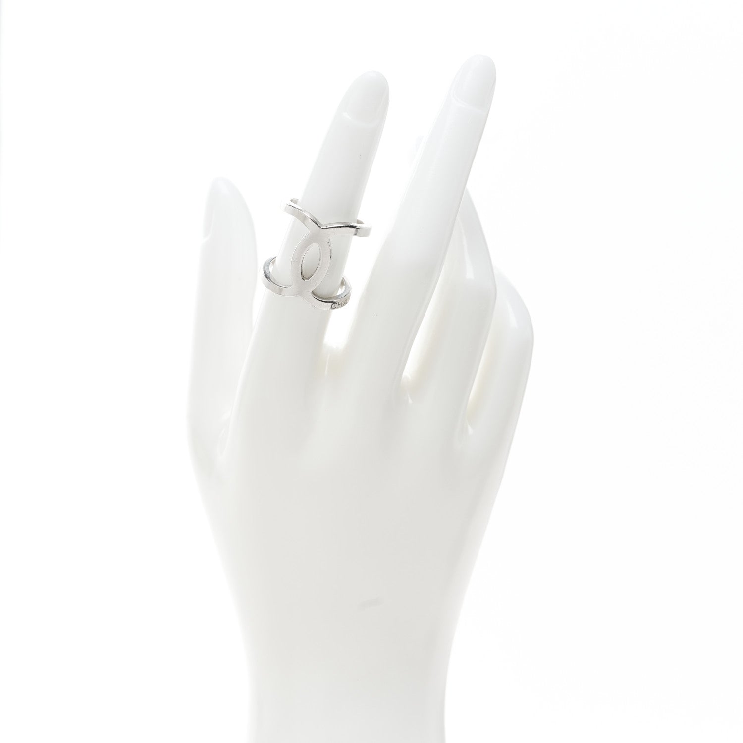 Chanel Metal CC Ring 53 6.5 Silver 2 of 5