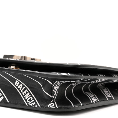 Balenciaga Matte Calfskin Diagonal Allover Logo Print B Wallet on Chain Black White 9 of 9