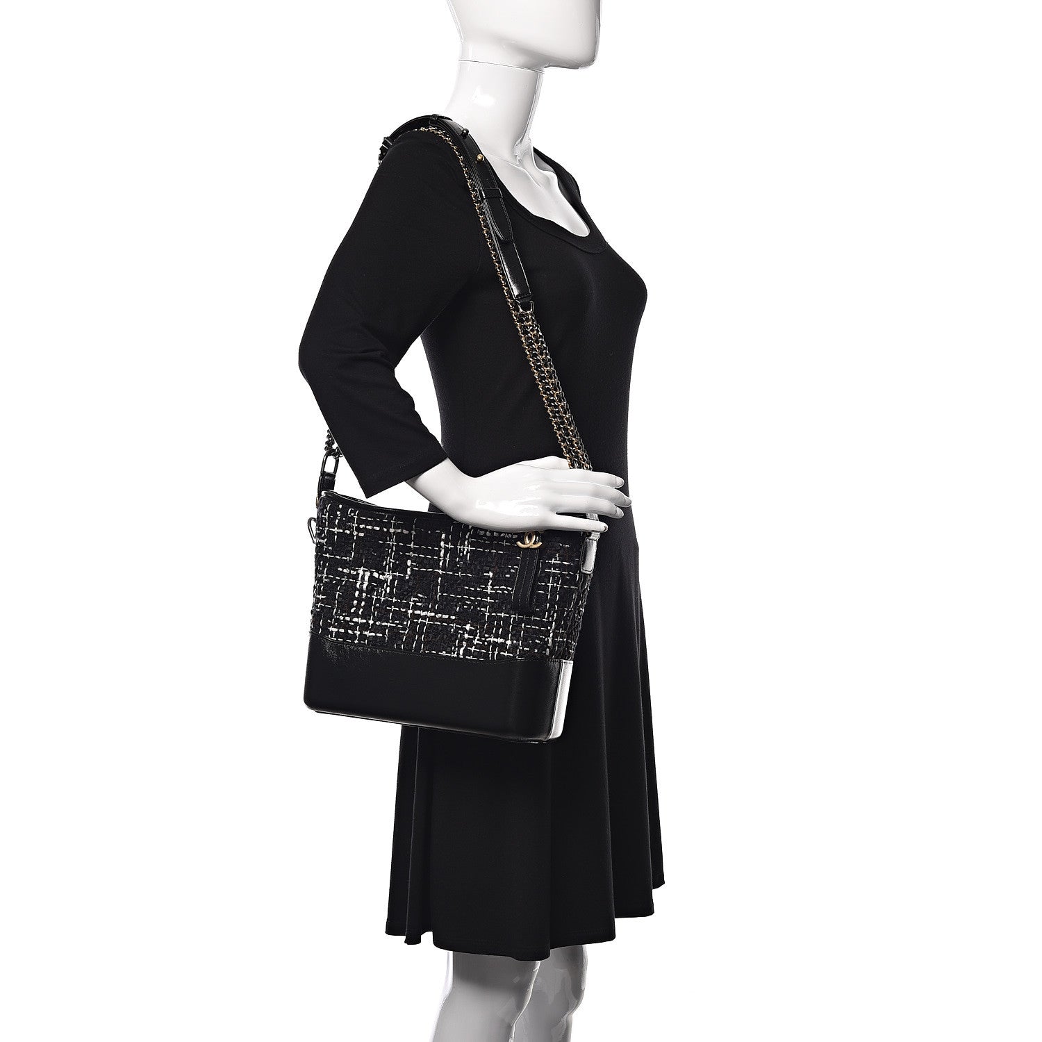 Chanel Tweed Calfskin Quilted Medium Gabrielle Hobo Black White 2 of 13