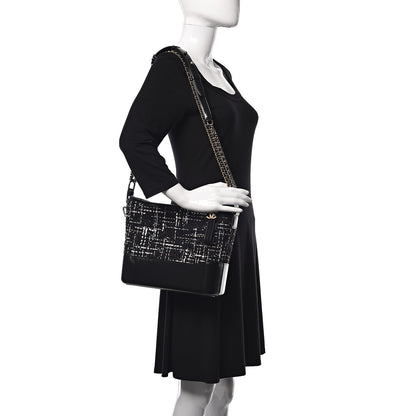 Chanel Tweed Calfskin Quilted Medium Gabrielle Hobo Black White 2 of 13
