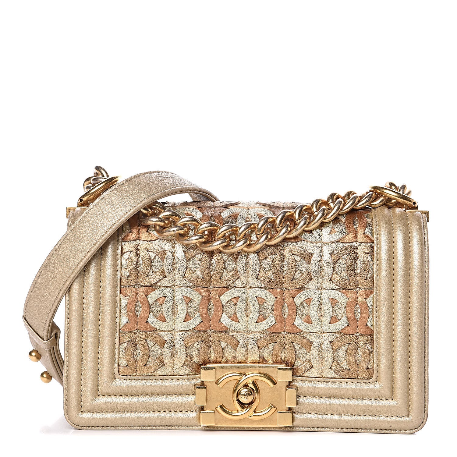 Chanel Metallic Lambskin Small Golden CC Boy Flap Dark Gold 1 of 14