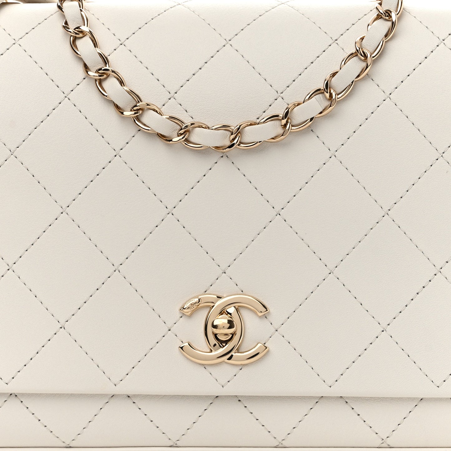 Calfskin Stitched Large Flap White