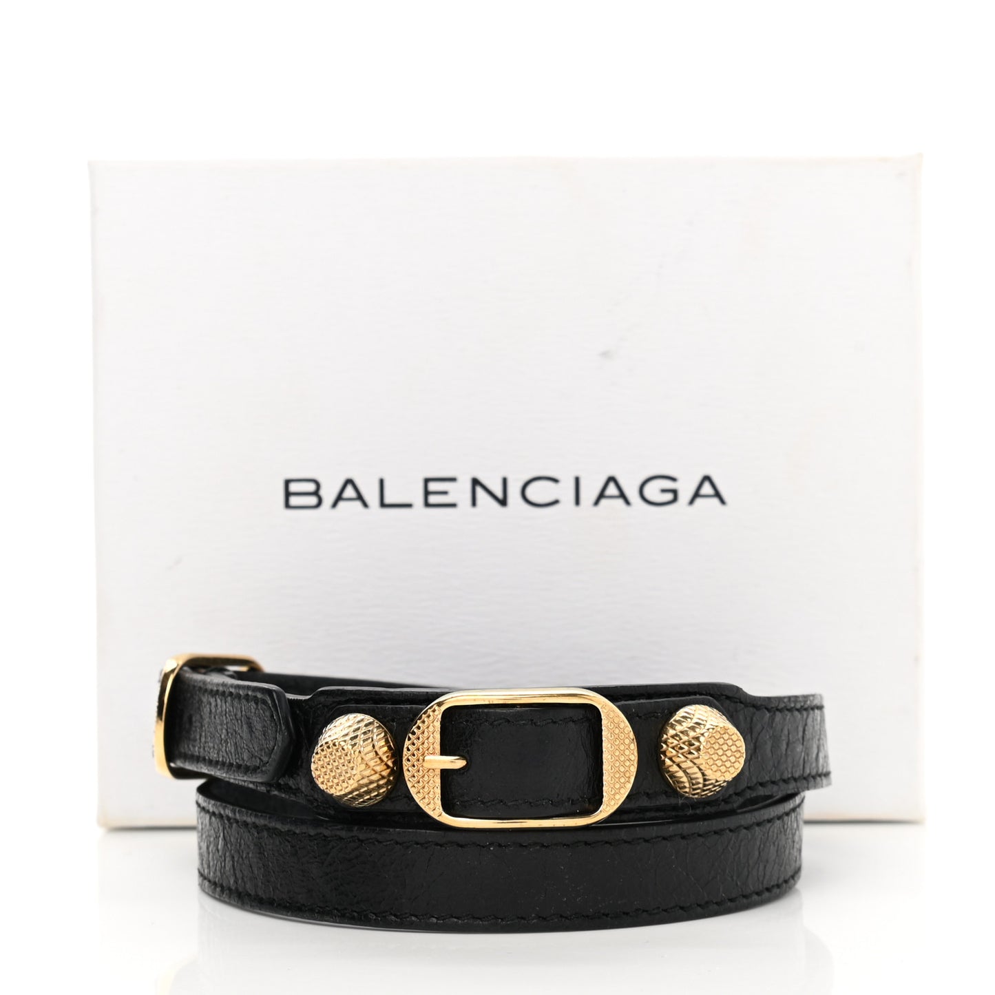 Agneau Giant 12 Gold Hardware Triple Tour Bracelet S Black