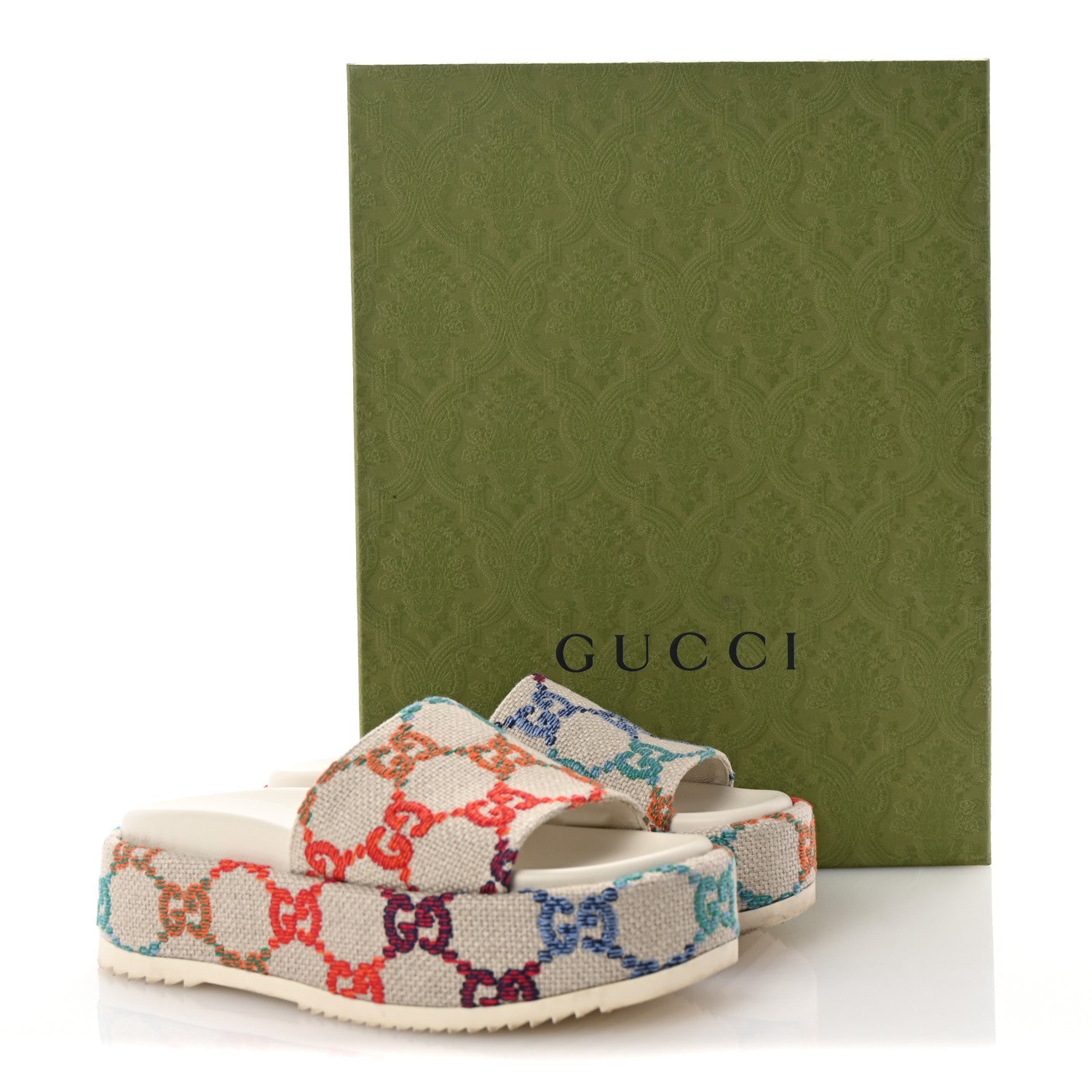 Gucci Linen Psychedelic Mini GG Monogram Angelina Platform 55mm Slide Sandals 35.5 Multicolor 10 of 10